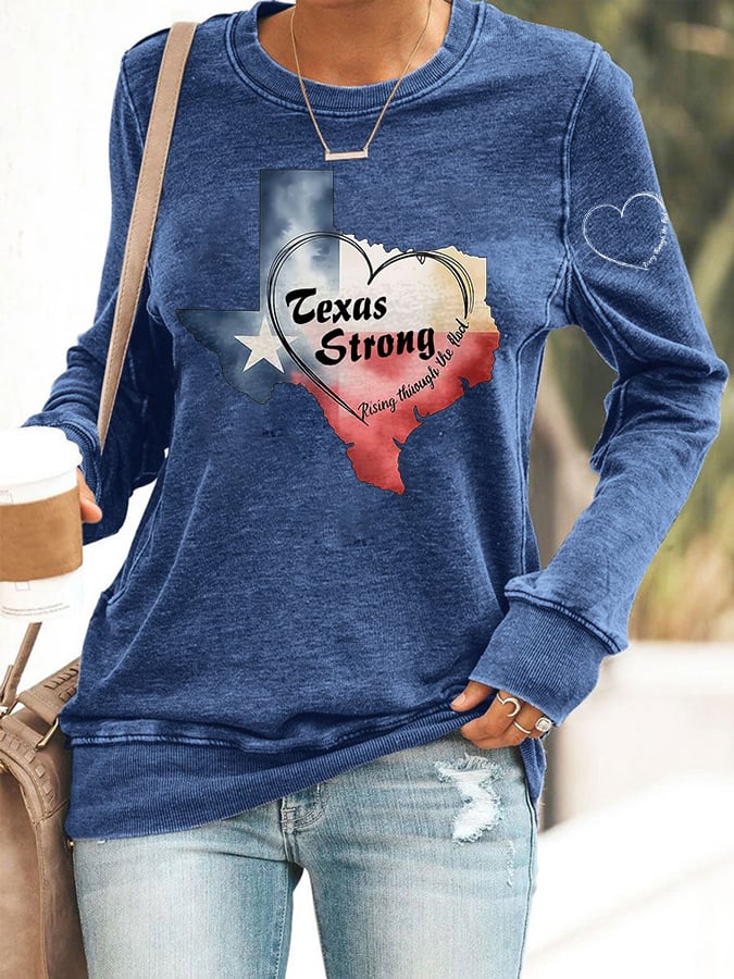 🙏💔Join us in praying for Texas.🙏Retro Texas Strong Rising Through The Flood Love Heart Print Sweatshirt