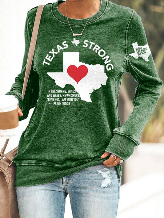 🙏💔Join us in praying for Texas.🙏Retro Texas Strong From The Flood, We Rise Texas Strong In The Storms, Winds And Waves, He Whispers,“Fear Not, I Am With You”— Psalm 107:29 Print Sweatshirt