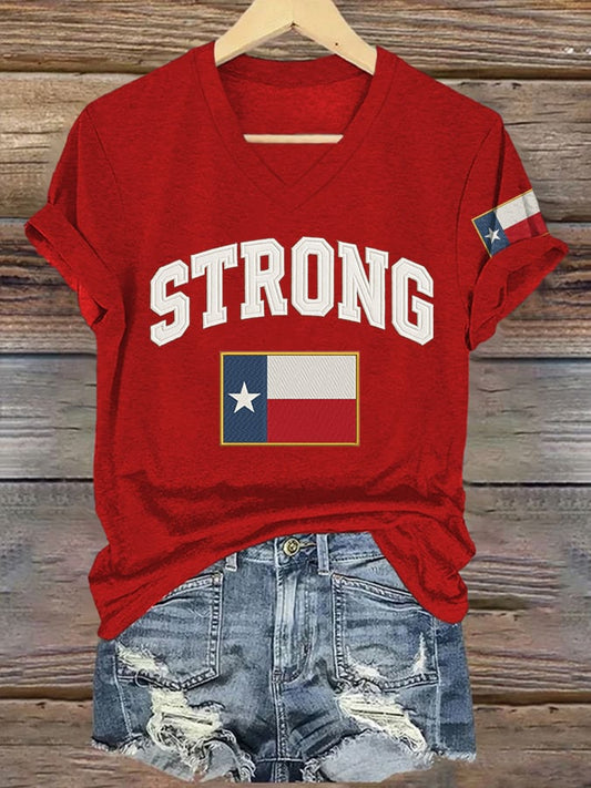 🙏💔Join us in praying for Texas.🙏V-Neck Retro Pray For Texas Texas Strong Print T-Shirt