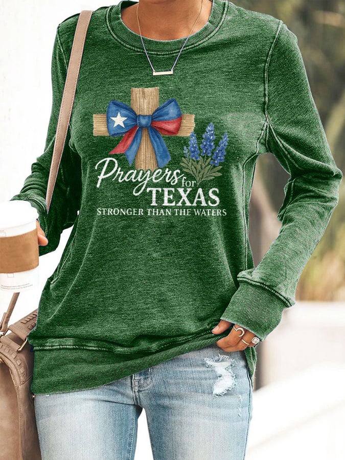 🙏💔Join us in praying for Texas.🙏Retro Texas Strong Prayers For Texas Stronger Than The Waters Print Sweatshirt
