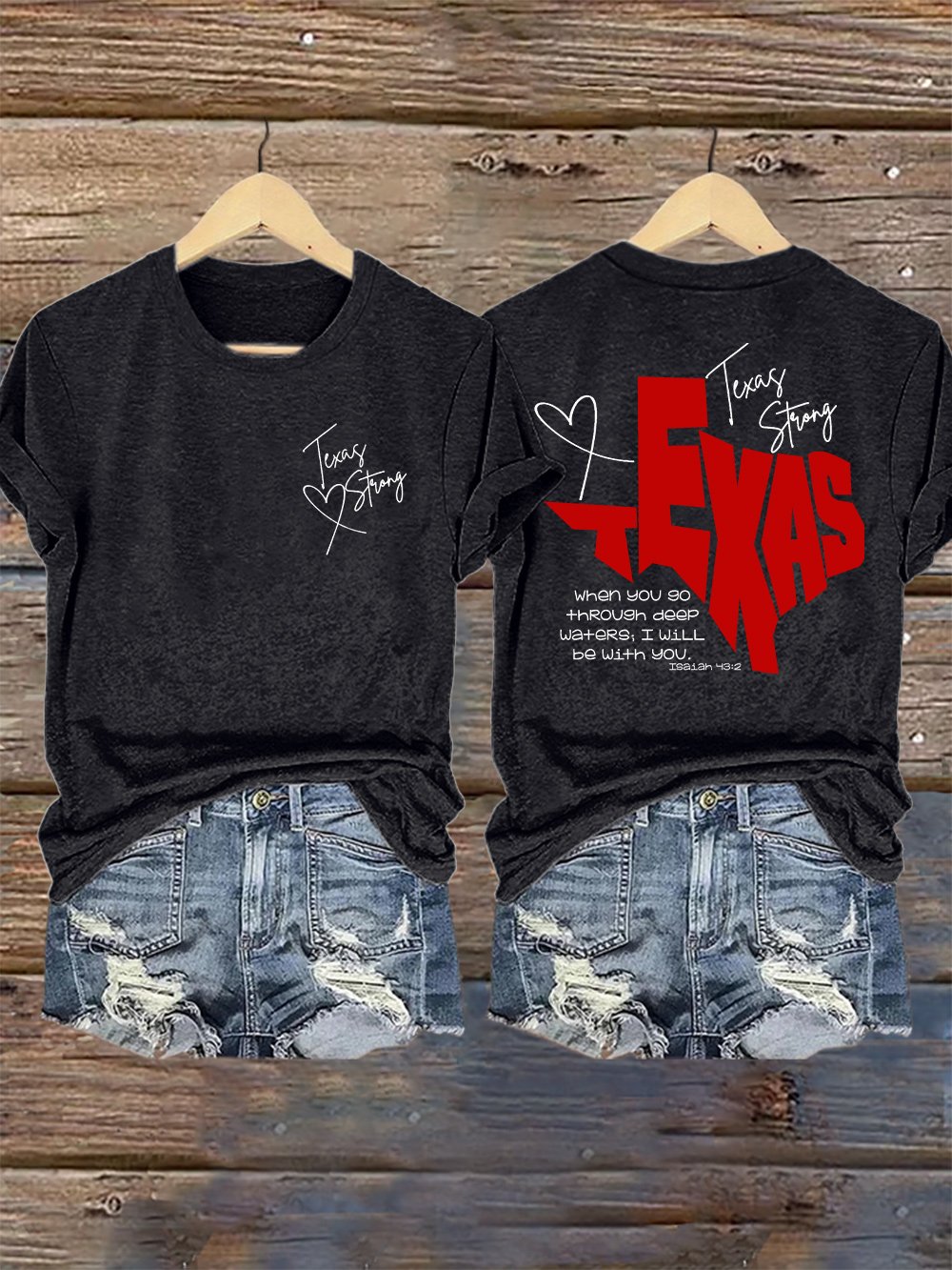 🙏💔Join us in praying for Texas.🙏Retro Texas Strong When You Go Through Deep Waters, I Will Be With You. Isaiah 43:2 Print T-Shirt