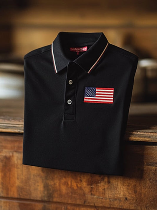 Men's Classic Business Flag Independence Day Short Sleeve Polo Shirt