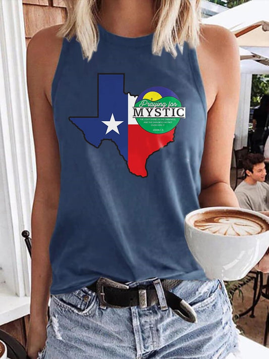 🙏💔Join us in praying for Texas.🙏Retro Texas Strong Praying For Mystic The Light Shines In The Darkness, And The Darkness Has Not Overcome It. John 1:5 Print Tops Tank