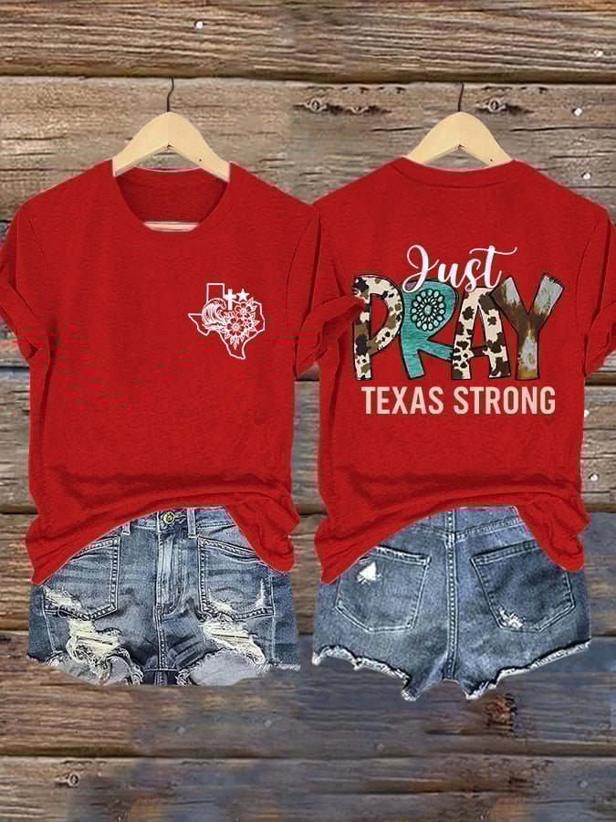 🙏💔Join us in praying for Texas.🙏Retro Just Pray Texas Strong Faith Cross Print T-Shirt