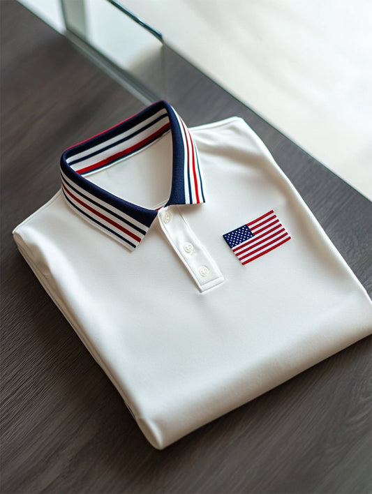 Men's Business Casual Independence Day Striped Button Short Sleeve Polo Shirt