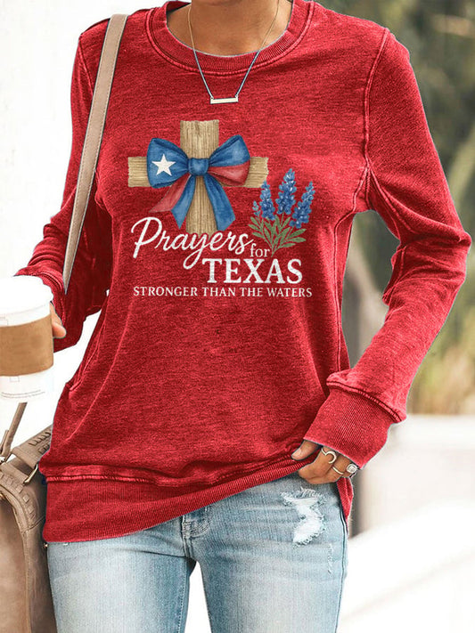 🙏💔Join us in praying for Texas.🙏Retro Texas Strong Prayers For Texas Stronger Than The Waters Print Sweatshirt