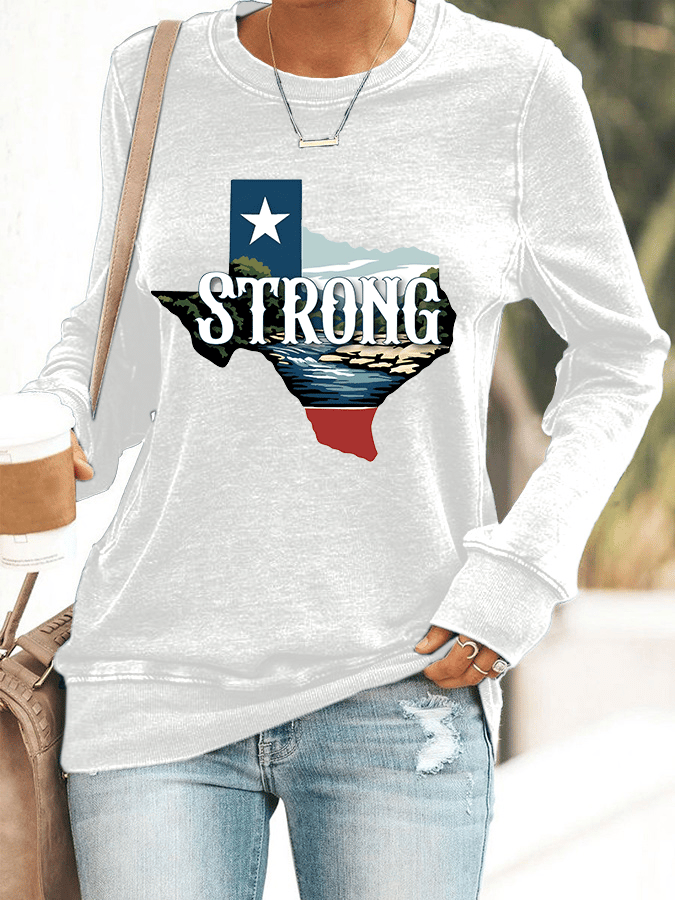 🙏💔Join us in praying for Texas.🙏Women's Texas Strong Print Round Neck Sweatshirt
