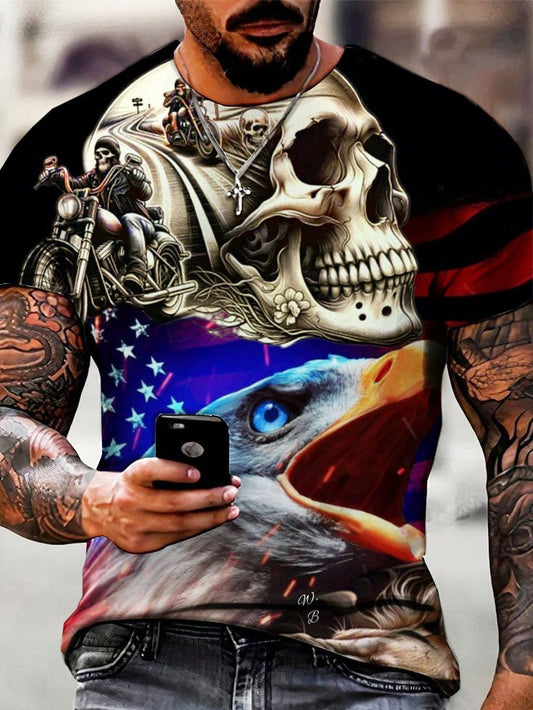 Men's Vintage Skull Print Short Sleeve T-Shirt