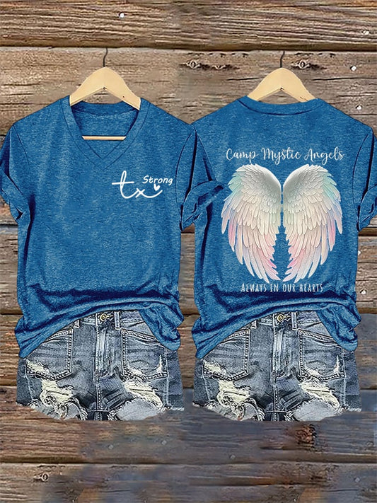 🙏💔Join us in praying for Texas.🙏Women's Mysterious Camp Angels Are Forever in Our Hearts Printed Casual T-shirt