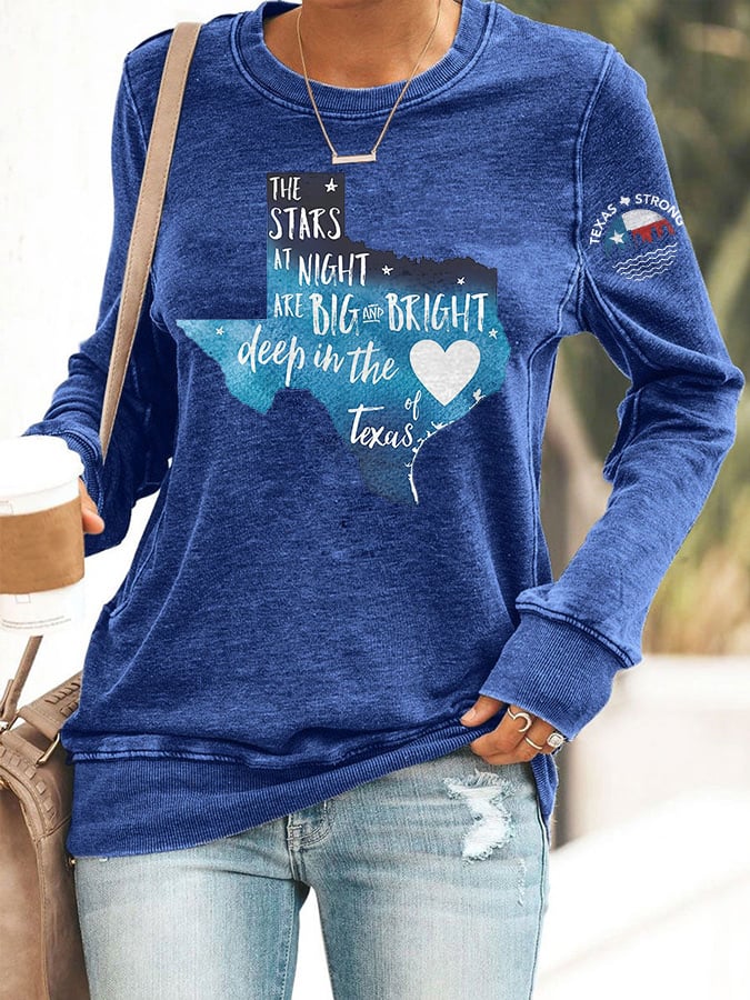 🙏💔Join us in praying for Texas.🙏Retro Texas Strong The Stars At Night Are Big And Bright Deep In The Heart Of Texas Print Sweatshirt