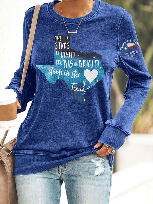 🙏💔Join us in praying for Texas.🙏Retro Texas Strong The Stars At Night Are Big And Bright Deep In The Heart Of Texas Print Sweatshirt
