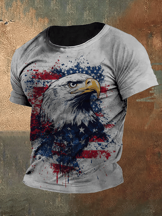 Men's Independence Day American Flag Button Short Sleeve T-Shirt