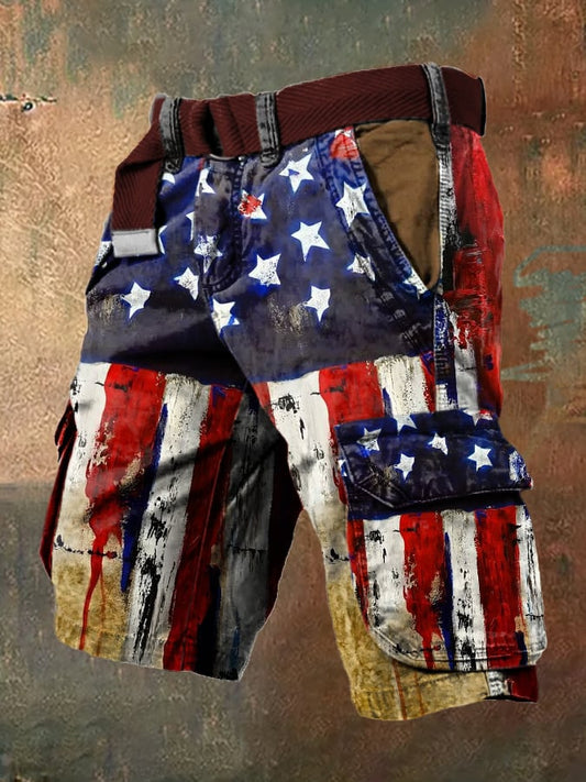 Men's Vintage Independence Day Print Cargo Shorts