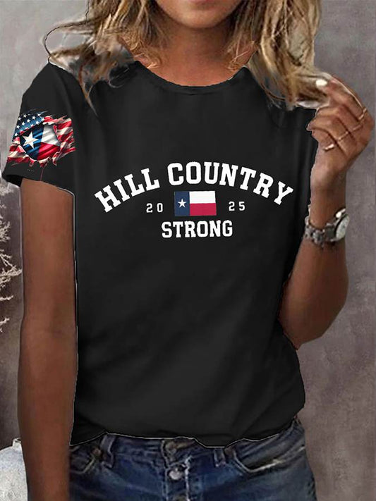 🙏💔Join us in praying for Texas.🙏Women's Texas Hill Country Strong Printed Short Sleeve T-Shirt