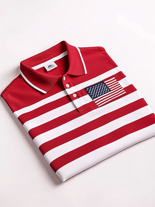 Men's Classic Business Flag Independence Day Short Sleeve Polo Shirt