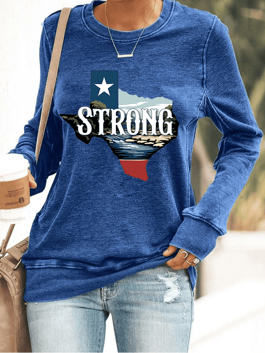 🙏💔Join us in praying for Texas.🙏Women's Texas Strong Print Round Neck Sweatshirt