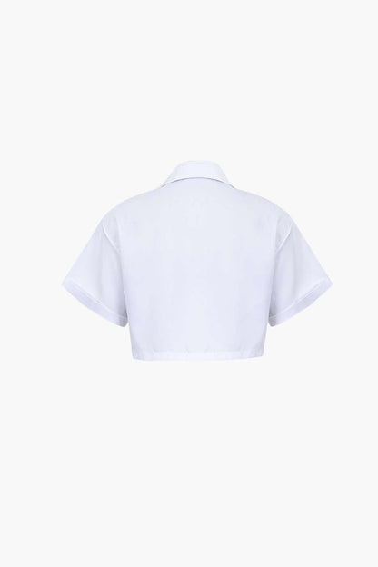 Basic Flap Pocket Twist Hem Shirt