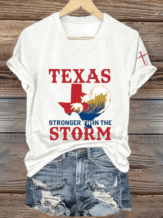 Women's Texas Stronger Than The Storm Print V-Neck T-Shirt