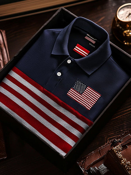 Men's Classic Business Flag Independence Day Short Sleeve Polo Shirt