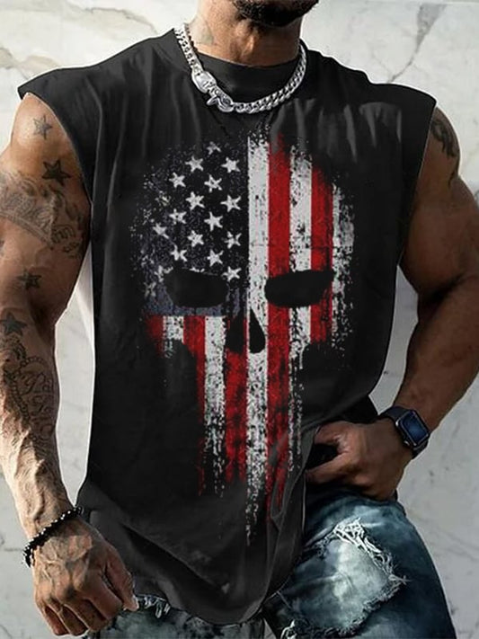 Men's Vintage Independence Day and Skull Print Vest