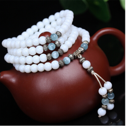 Natural White Jade Bracelet, Gemstone Crystal Beads Bracelet