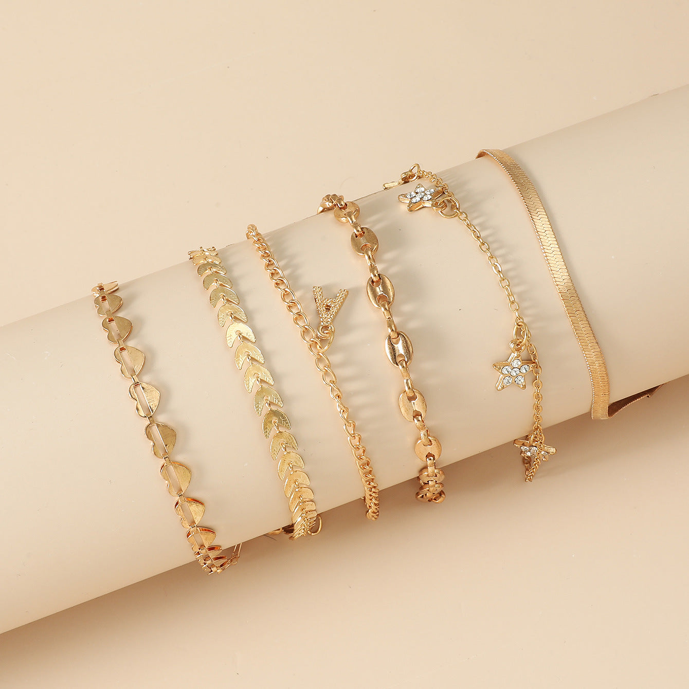 Set of 6 Boho Bracelets, Chain Bracelets For Women