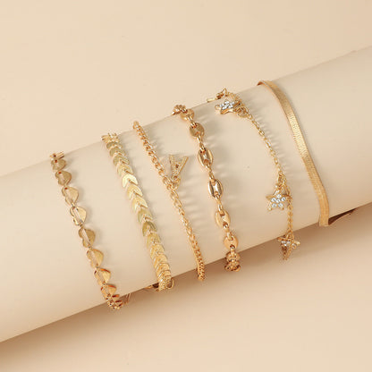 Set of 6 Boho Bracelets, Chain Bracelets For Women
