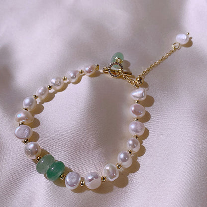 Natural Pearls and Jade Gemstone Bracelet, Crystal Beads Bracelet